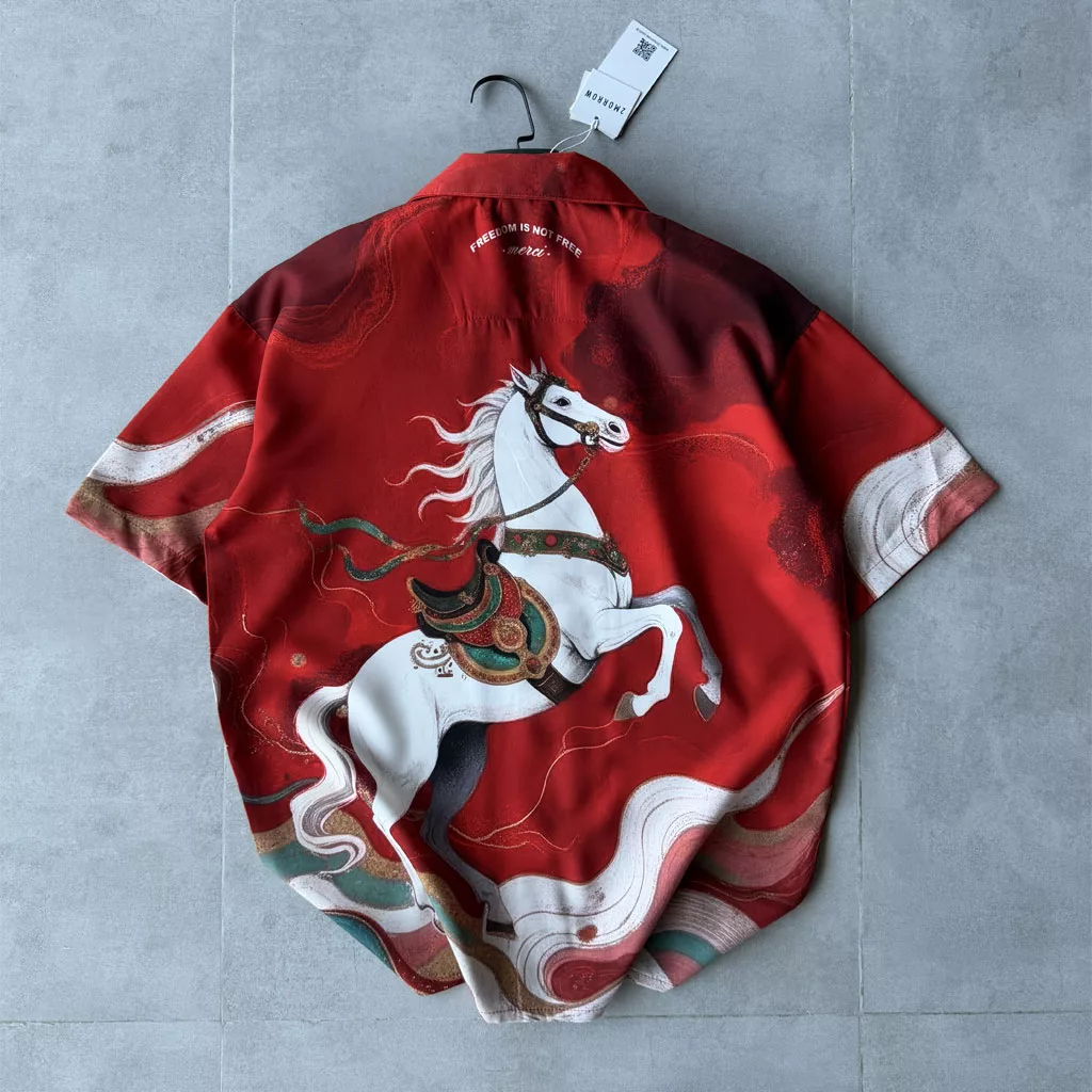 پیراهن طرح white horse برند تومارو رنگ قرمز
