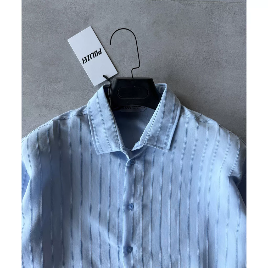 پیراهن مدل لینن خطی برند پولیزی رنگ آبی روشن