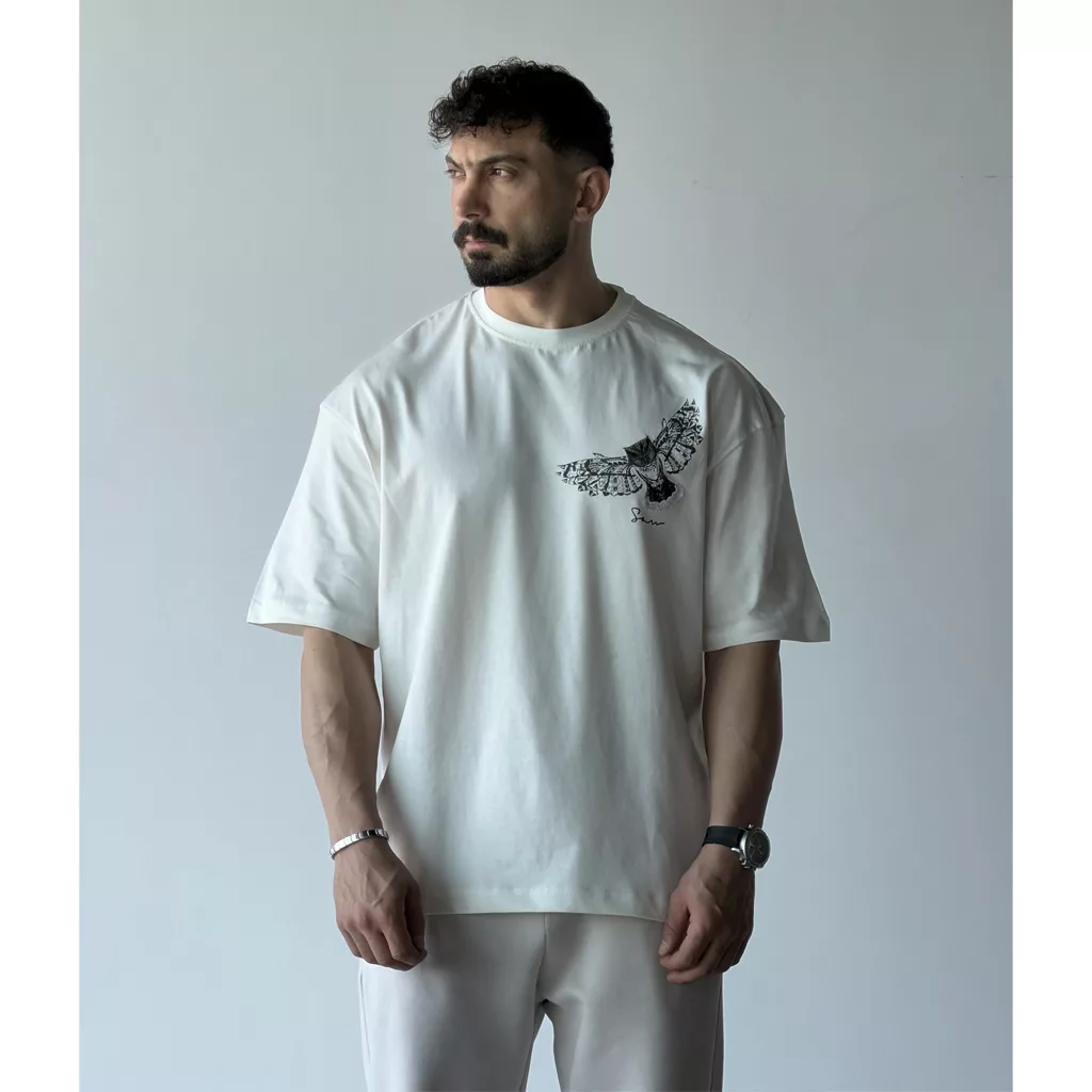 تیشرت مدل جغد برند saw رنگ سفید
