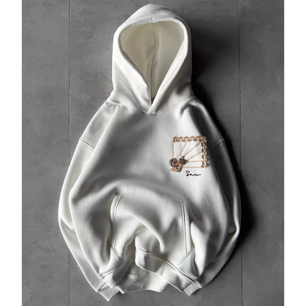 Saw Brand Traditional-Style Hoodie with Drawstring – White