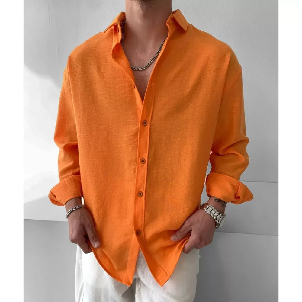 پیراهن اسنیزی پارچه لنین رنگ نارنجی  Snazzy