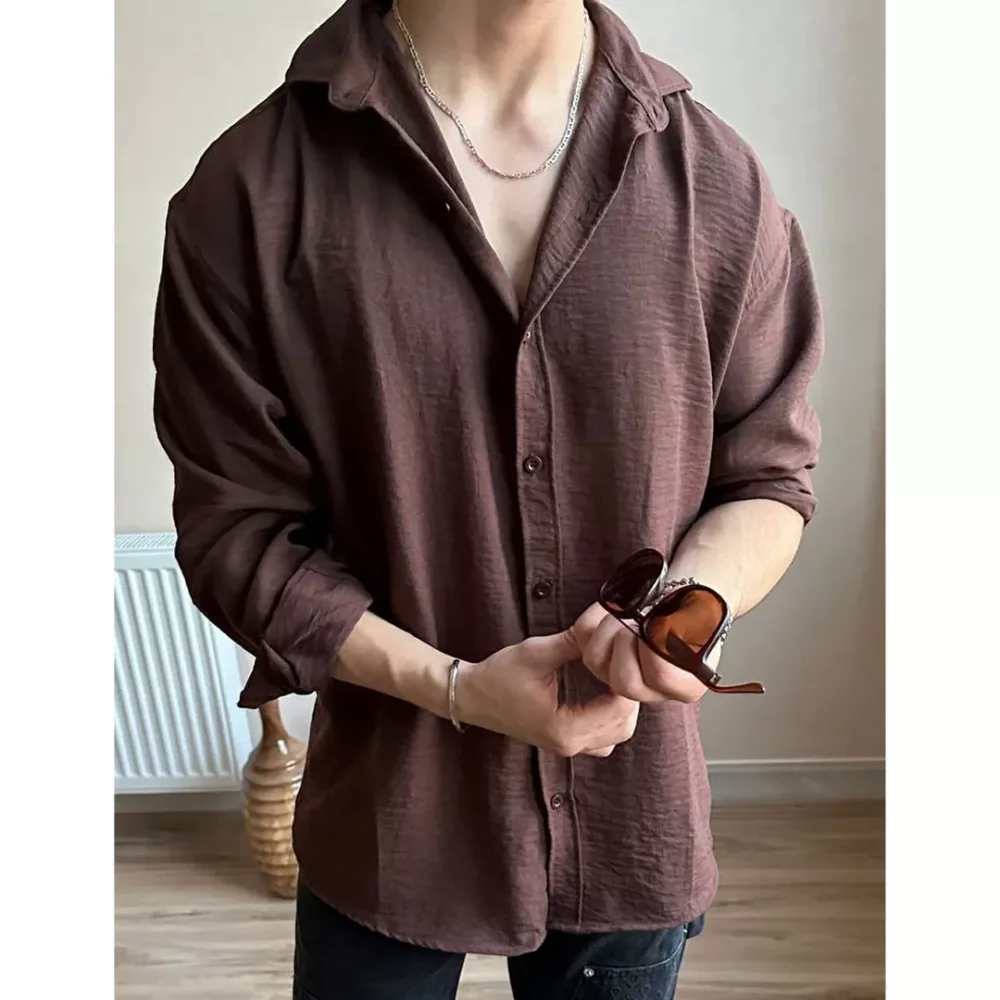 پیراهن اسنیزی پارچه لنین رنگ قهوه ای Snazzy